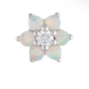 Maria Tash 14 k white gold opal and diamond threaded piercing